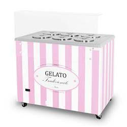 Ice cream distributor | ice cream display case | canner | retro | 6 tubes | round trays | 1063x670x895 mm | GELATO POZETTI 6 PINK