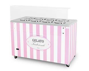 Ice cream distributor | ice cream display case | canner | retro | 8 tubes | round trays | 1283x670x895 mm | GELATO POZETTI 8 PINK