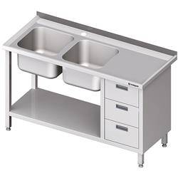 Table with 2 compartment sink.(L), with a block of three drawers and a shelf 1400x700x850 mm STALGAST MEBLE 981107140