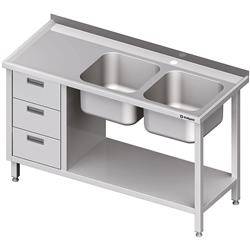 Table with 2 compartment sink.(P), with a block of three drawers and a shelf 1400x600x850 mm STALGAST MEBLE 981096140