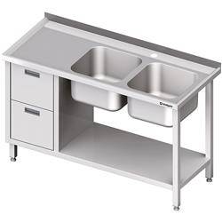 Table with 2 compartment sink.(P), with a block of two drawers and a shelf 1400x600x850 mm STALGAST MEBLE 981076140