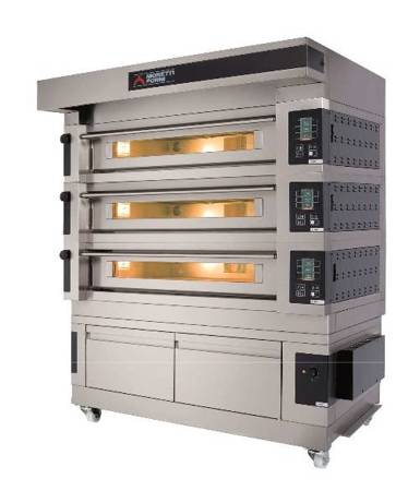 Multi chamber electric pizza and bakery oven S125E three chamber oven with hood and base MFS125T