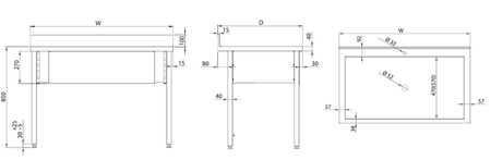 Table with 1-chamber pool| 800x600x850 mm | bolted