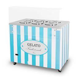 Eiscreme-Spender | Eiscreme-Vitrine | Konservator | Retro | 6 Röhren | runde Schalen | 1063x670x895 mm | GELATO POZETTI 6 BLUE