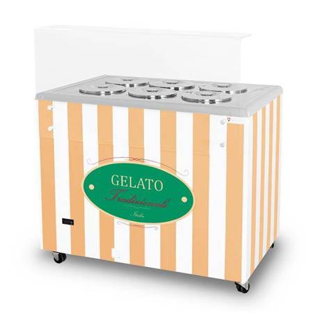 Eiscreme-Spender | Eiscreme-Vitrine | Konservator | Retro | 6 Röhren | runde Schalen | 1063x670x895 mm | GELATO POZETTI 6 BEIGE