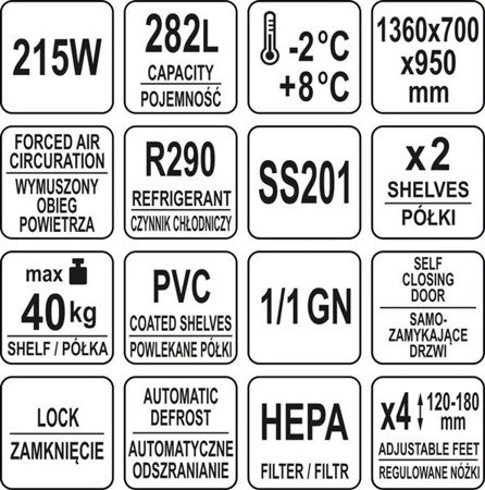 KÜHLTISCH 282L 1360x700x950 2 TÜREN | YG-05250