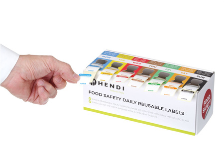 Zestaw etykiet wielorazowych Food Safety na każdy dzień tygodnia z podajnikiem, HENDI, 240x80x(H)100mm | 850305