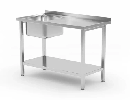 Stół ze zlewem 1-komorowym i półką Budget Line – skręcany 1000x600x(H)850 | HENDI 817025