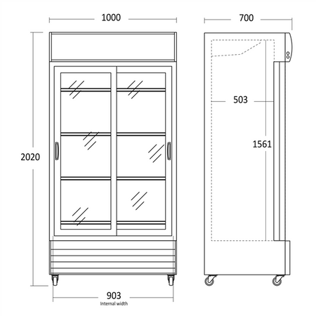Szafa chłodnicza przeszklona SD802BSLE | drzwi przesuwne | 690 l (RQ801SL)