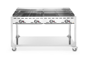 Grill gazowy Green Fire Profi Line 4-palnikowy z półką - 2 patelnie żeli HENDI 149614