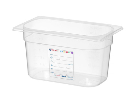 Pojemnik GN HACCP z polipropylenu 1/4 150 - bez pokrywki HENDI 880364