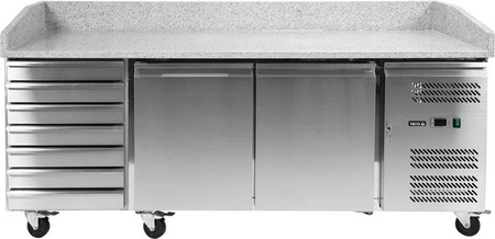 STÓŁ CHŁODNICZY DO PIZZY 580L 2-DRZWIOWY 7 SZUFLAD GRANITOWY BLAT | YG-05310
