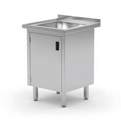 Stół ze zlewem, szafka z drzwiami na zawiasach, o wym. 500x600x85 HENDI 813492