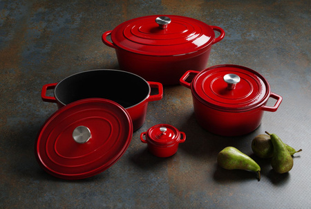 Garnek żeliwny emaliowany, HENDI, 3,4L, czerwony, 320x240x(H)105mm  | 626832