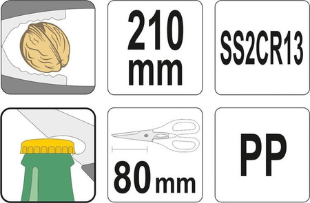 NOŻYCZKI KUCHENNE Z OTWIERACZEM I DZIADKIEM DO ORZECHÓW | YG-02365