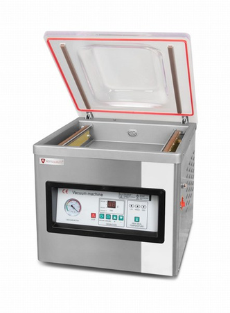 Pakowarka próżniowa komorowa | listwa 390+390 mm | pompa 20 m³/h | 1,5 kW | 485x530x500 mm | RQVP400