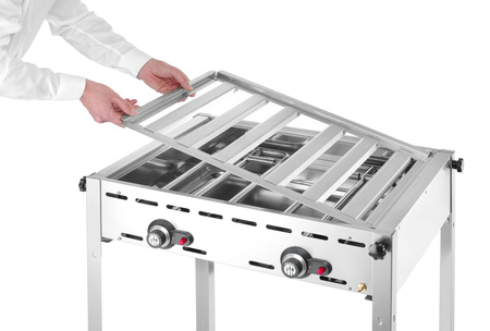 Grill gazowy Green Fire Profi Line 2-palnikowy - patelnia żeliwna i ruszt HENDI 149508