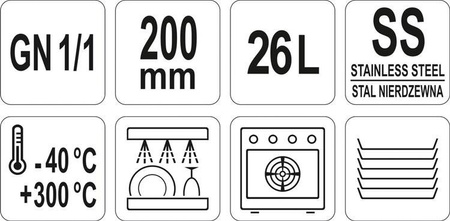 POJEMNIK GASTRONOMICZNY ZE STALI NIERDZEWNEJ GN 1/1 200MM 26L | YG-00255
