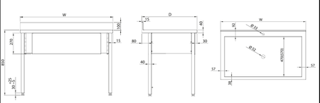 Stół z basenem 1-komorowym | 600x600x850 mm | skręcany