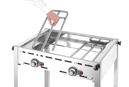 Grill gazowy Green Fire Profi Line 2-palnikowy - patelnia żeliwna i ruszt HENDI 149508