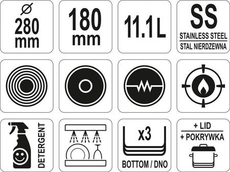 GARNEK ŚREDNI Z POKRYWKĄ ZE STALI NIERDZEWNEJ 28x18CM 11,1L | YG-00024