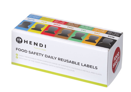 Zestaw etykiet wielorazowych Food Safety na każdy dzień tygodnia z podajnikiem, HENDI, 240x80x(H)100mm | 850305
