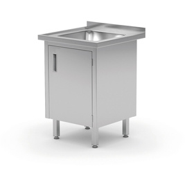 Stół ze zlewem, szafka z drzwiami na zawiasach, o wym. 600x700x85 HENDI 813546