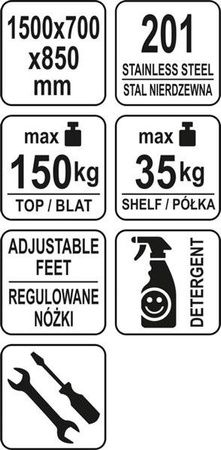 SKŁADANY STÓŁ PRZYŚCIENNY Z PÓŁKĄ 1500x700xH850+100MM | YG-09034