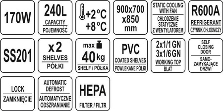 STÓŁ CHŁODNICZY Z NADSTAWKĄ 240L 2 DRZWIOWY Z NADSTAWKĄ YG-05260 | YG-05260