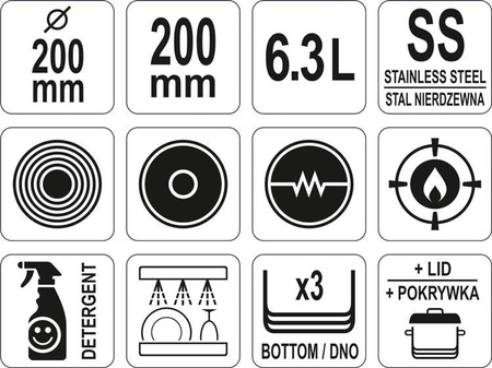 GARNEK WYSOKI Z POKRYWKĄ ZE STALI NIERDZEWNEJ 20x20CM 6,3L | YG-00002