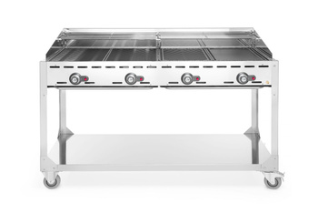 Grill gazowy Green Fire Profi Line 4-palnikowy z półką - 2 patelnie żeli HENDI 149614