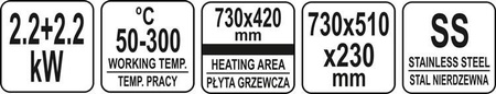 ELEKTRYCZNA PŁYTA GRILLOWA GŁADKA 2x2,2kW 73CM | YG-04588
