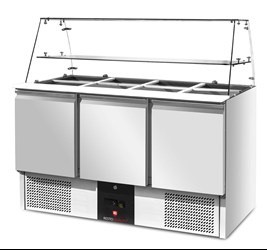 Stół chłodniczy sałatkowy z nadstawą szklaną RQS903SQ | 3-drzwiowy | 1365x703x1285 mm