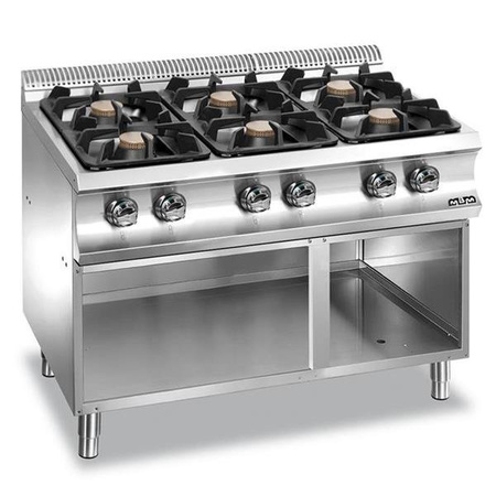 KUCHNIA GAZOWA NA PODSTAWIE Z TRZECH STRON ZAMKNIĘTA 6-PALNIKOWA Z NOWYMI PALNIKAMI FLEX BURNERS O MOCY 7 KW KAŻDA G6A77XL MBM