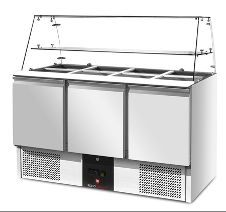 Stół chłodniczy sałatkowy z nadstawą szklaną RQS903SQ | 3-drzwiowy | 1365x703x1285 mm