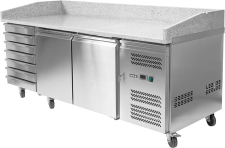 STÓŁ CHŁODNICZY DO PIZZY 580L 2-DRZWIOWY 7 SZUFLAD GRANITOWY BLAT | YG-05310