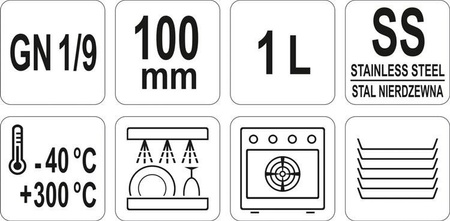 POJEMNIK GASTRONOMICZNY ZE STALI NIERDZEWNEJ GN 1/9 100MM 1L | YG-00296