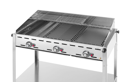 Grill gazowy Green Fire Profi Line 3-palnikowy - patelnia żeliwna i 2 ru HENDI 149591