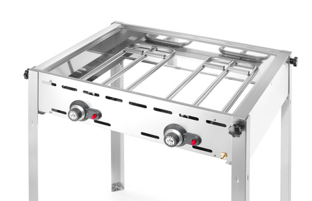 Grill gazowy Green Fire Profi Line 2-palnikowy - patelnia żeliwna i ruszt HENDI 149508