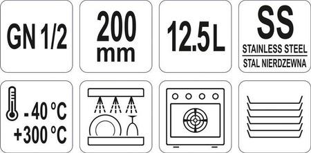 POJEMNIK GASTRONOMICZNY ZE STALI NIERDZEWNEJ GN 1/2 200MM 12,5L | YG-00265