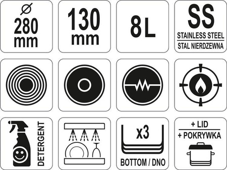 Edelstahl Kochtopf mit Deckel 28x13CM 8L | YG-00063
