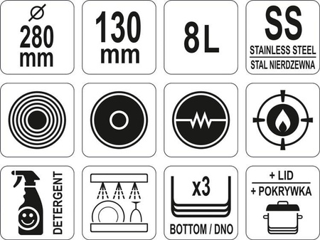 RONDEL Z POKRYWKĄ ZE STALI NIERDZEWNEJ 28x13CM 8L | YG-00063