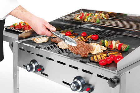 Grill gazowy Green Fire Profi Line 2-palnikowy - patelnia żeliwna i ruszt HENDI 149508