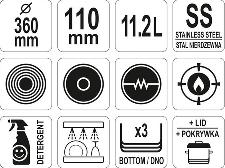 GARNEK NISKI DO DUSZENIA Z POKRYWKĄ ZE STALI NIERDZEWNEJ 36x11CM 11,2L | YG-00055