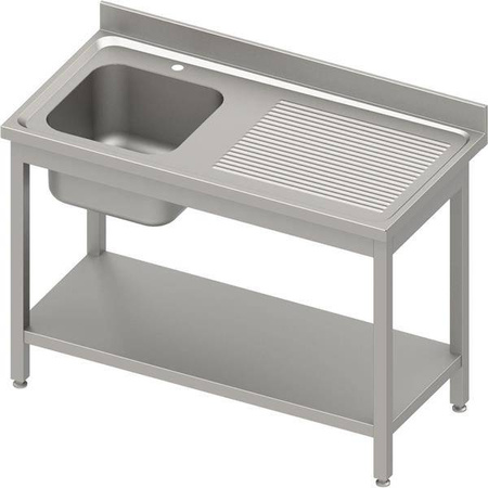 Stół ze zlewem 1-kom.(L),z półką 1000x700x850 mm spawany, blat tłoczony,rant puszkowy 100x15x10 STALGAST MEBLE 984477100S