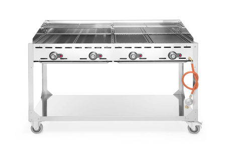 Grill gazowy Green Fire Profi Line 4-palnikowy z półką - 2 patelnie żeli HENDI 149614