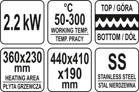 ELEKTRYCZNY GRILL KONTAKTOWY PANINI W PEŁNI RYFLOWANY 44CM 2,2KW | YG-04557