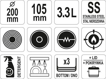 GARNEK NISKI Z POKRYWKĄ ZE STALI NIERDZEWNEJ 20x10,5CM 3,3L | YG-00040