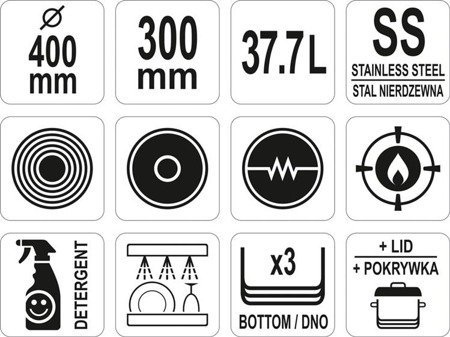 GARNEK ŚREDNI Z POKRYWKĄ ZE STALI NIERDZEWNEJ 40x30CM 37,7L | YG-00027