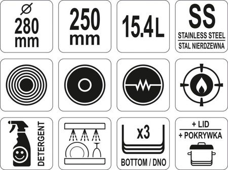 GARNEK WYSOKI Z POKRYWKĄ ZE STALI NIERDZEWNEJ 28x25CM 15,4L | YG-00004
